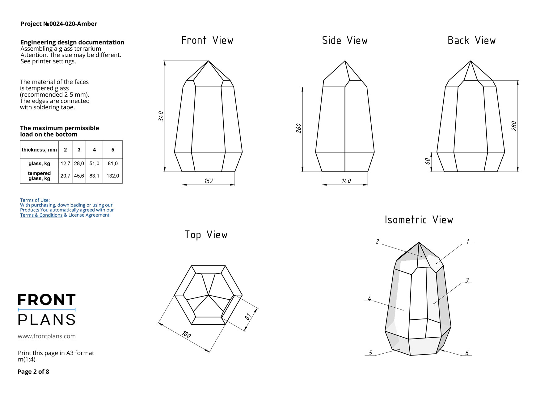 Amber Geometric Florarium design plan, DIY blueprint, Terrarium template