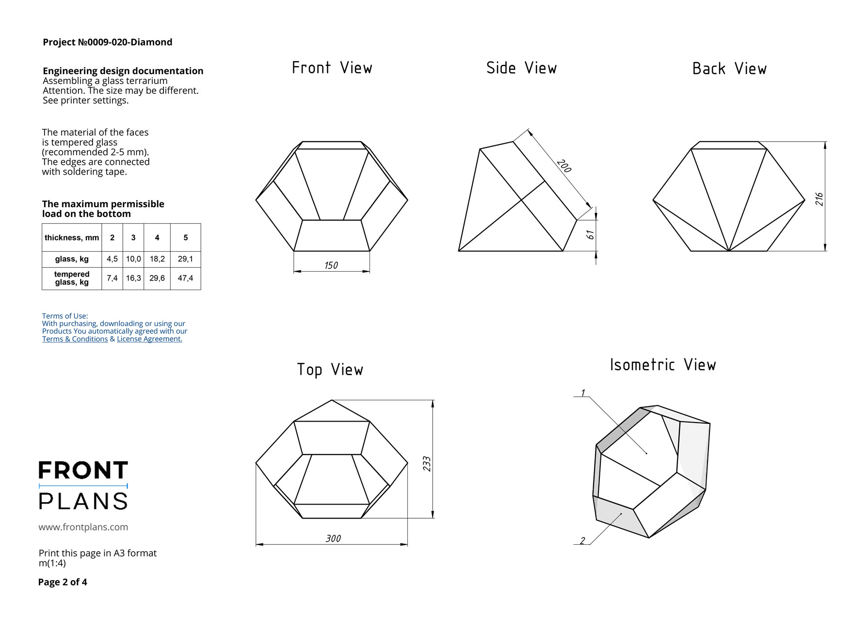 Diamond, Geometric Florarium design plan, blueprint