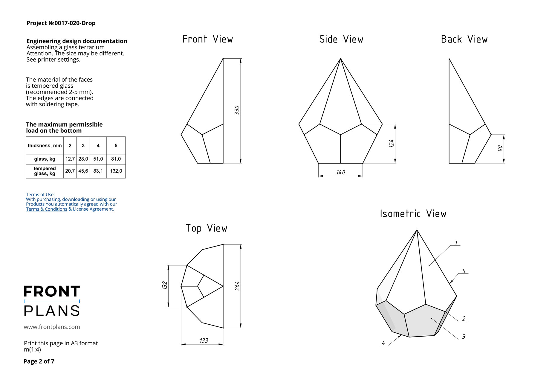 Drop Geometric Florarium design plan, DIY blueprint, Terrarium template