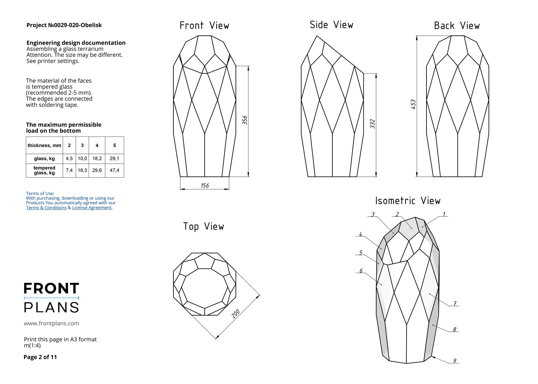 Obelisk Geometric Florarium design plan, DIY blueprint, Terrarium template