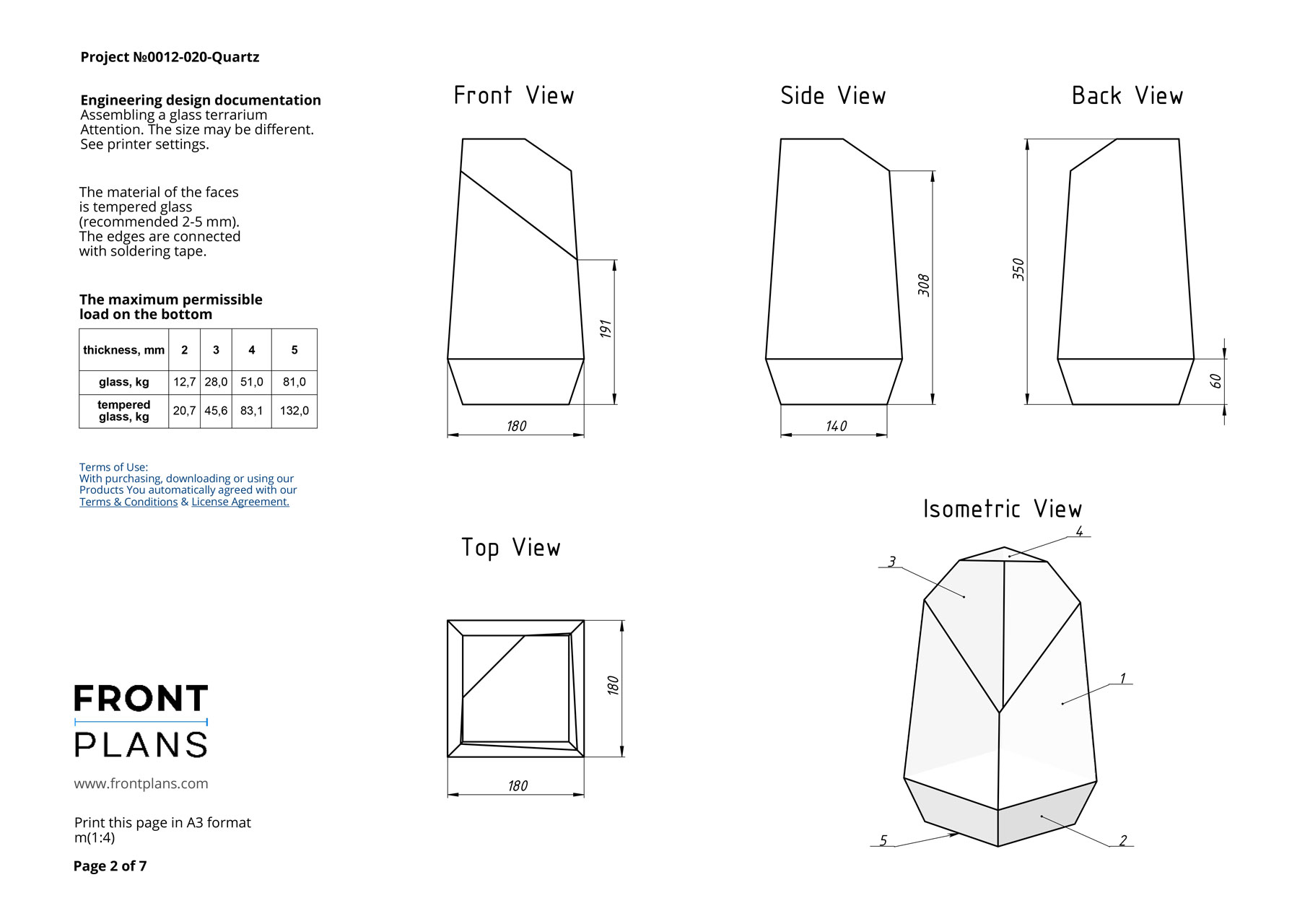 Geometric Florarium design plan, blueprint quartz