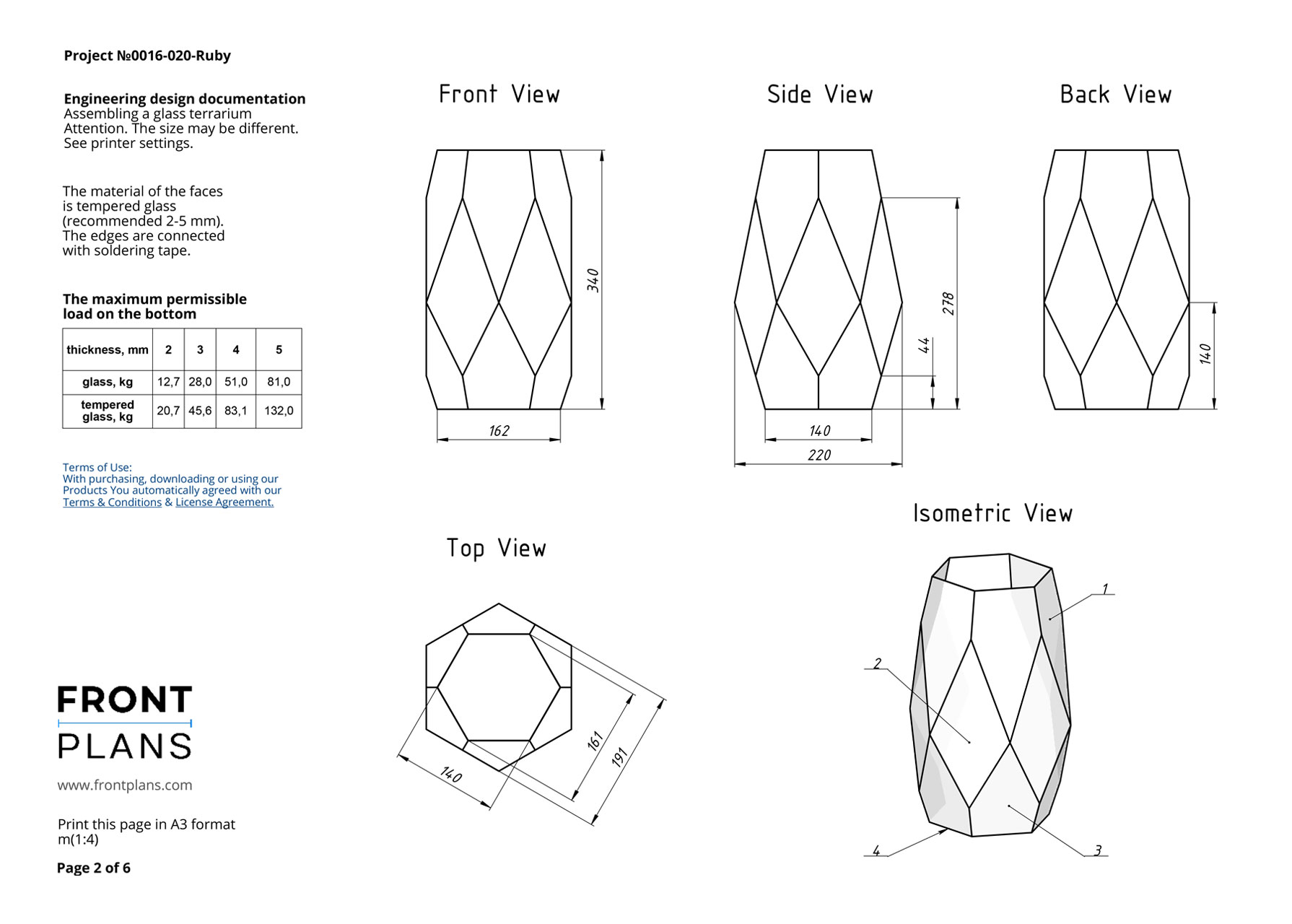 Ruby Geometric Florarium design plan, DIY blueprint, Terrarium template